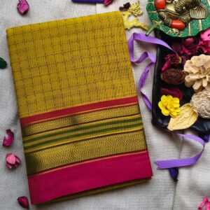 Plus Check Cotton Saree – Yellow with Zari Boder