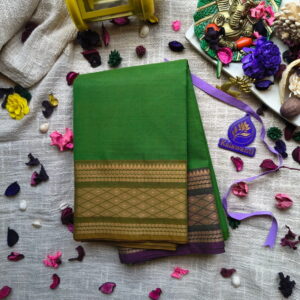 60 Count Chettinad Cotton Saree – Green with Ganga Jamuna Contrast Border-chennai-mumbai-karnataka-kerala-andhra-tirupathi