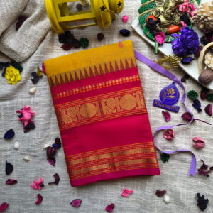 80-Count-Chettinad-Cotton-Saree-–-Mustard-Yellow-Body-with-Rani-Pink-Antique-Gold-Border-Chennai-Maumbai-bangalore-kerala-karnataka-pure-kanchi-cotton-sarees-Grand-Saree