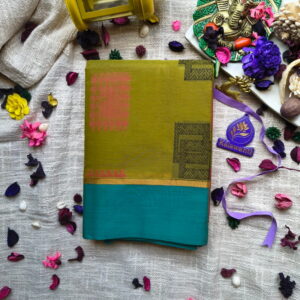 80-Count-Chettinad-Cotton-Saree-–-Olive-Green-with-Teal-Blue-Contrast-Border-Pure-cotton-saree-chennai-mumbai-bangalore-kanchi-cotton-pure-cotton-saree-Trendy-sarees