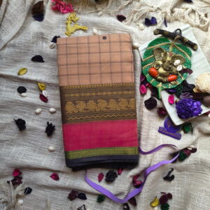 Beige-chettinadu-cotton-Saree-with-fine-black-checks-rich-maroon-Kanchi-border-style-pure-cotton-saree-chennai-bangalore-kanchipuram-coimbatore-Soft-Cotton-saree