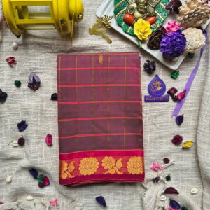 Checked-Cotton-Saree-–-80-Count-with-Putta-Double-Shade-Dark-Pink-with-Zari-Border-pure-chettinadu-cotton-sarees-saree-fashion-trendy-fashion-beautiful-saree-pure-cotton-saree