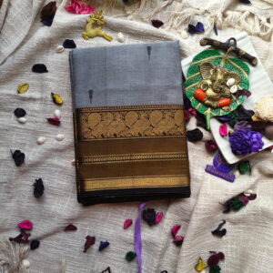 Chettinad-Cotton-Saree-–-Grey-Body-with-Brown-Black-Contrast-Border-chennai-mumbai-Kanchi-cotton-sarees-trendy-cotton-sarees-delhi-mumbai-kerala-karnataka-Kalawanti-cotton-Sarees