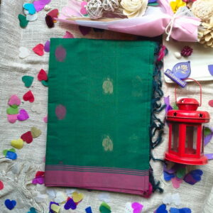 Chettinadu-Cotton-Saree-with-Blouse-Rich-Teal-green-No-Zari-Small-Borderoffice-wear-cotton-saree-kerala-Chennai-Coimbatore-Andhra-Tamilnadu
