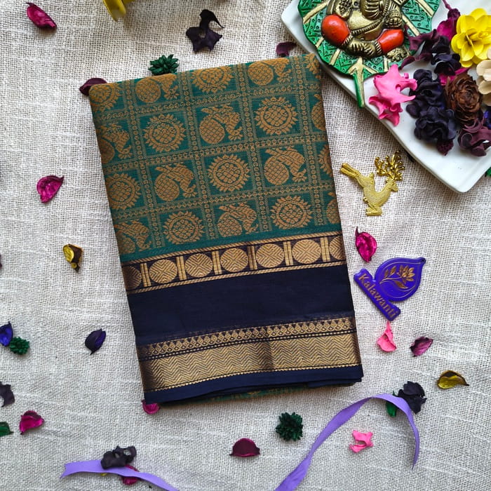 Kanchi Cotton Saree-Kanchi cotton 1000 putta saree-thousand butta kanchi cotton saree-chennai-kanchipuram-krishnagiri-hosur-cotton saree sale-Thousand butta Kanchi Cotton saree-green-color