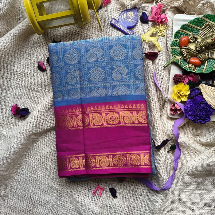 Kanchi-Cotton-Saree-Kanchi-cotton-1000-putta-saree-thousand-butta-kanchi-cotton-saree-chennai-kanchipuram-madurai-krishnagiri-hosur-cotton-saree-sale-Mayil-putta-Sky Blue & Magenta-saree