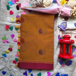 chettinadu-cotton-saree-with-blouse-mustard-yellow-small-maroon-border-no-zari-80-count-chettinadu-pure-cotton-saree-chennai-coimbatore-pune-kerala-bangalore