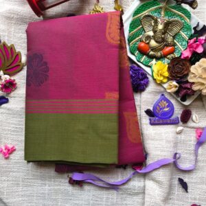 Chettinadu-Cotton-Saree-80-count-–-Magenta-Olive-Green-With-Blouse-No-Zari-online-buy-from-Chennai-mumbai-kerala-kochi-palakad-tirupathi