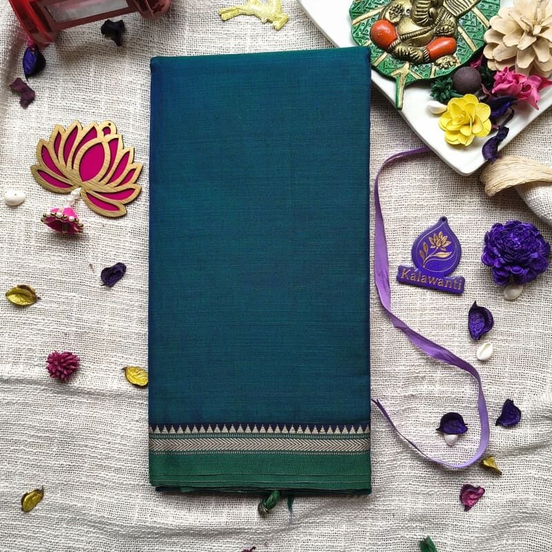 Blue Narayanpet Pure Mercerised cotton Handloom Saree With Running-Narayanpet small border sarees-chennai-mumbai-bangalore-kerala-pune-mumbai