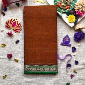 Rust-Brown-Narayanpet-Pure-Cotton-Saree-with-Elephant-Border-and-Running-Blouse-Small-Border-Pure-cotton-Saree-from-Kalawanti