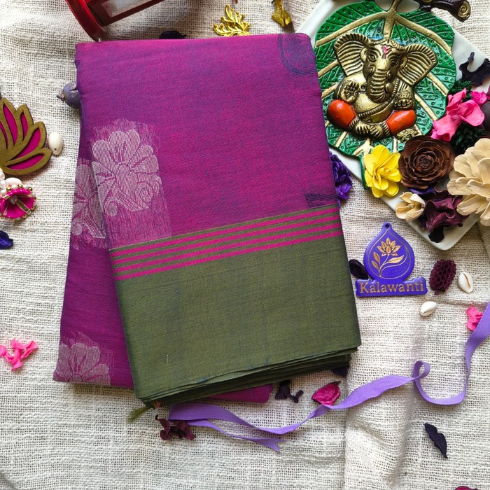 chettinadu-cotton-saree-deep-magenta-olive-green-with-blouse-no-zari-mayiladuthurai-thiruvannamalai-tanjore-thanjavur-chennai-pondichery