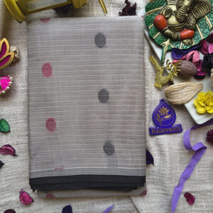 Kalawanti-Pure-Cotton-Saree-with-Running-blouse-Grey-Saree-oval-motifs-in-black-and-red-Deep-Grey-small-Border-chennai-Kumbakonam-Tiruvannamalai