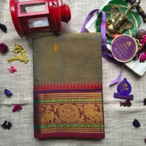 80-Count-Kanchi-Cotton-Saree-–-Olive-Green-with-Traditional-Zari-Border-Chennai-Tamilnadu-Andhara-karnataka-kerala