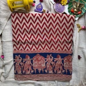 Kalamkari-Hand-Printed-Cotton-Saree-–-Beige-with-Maroon-Zigzag-Royal-Blue-Pallu-Chennai-Tamilnadu-Andhara-karnataka-kerala