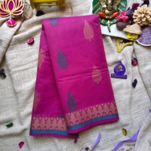 Kalawanti Cotton Saree – Rani Pink 80 Count Cotton Saree with Blouse & Thread Border